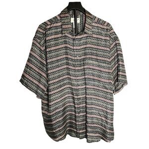 Chiamare Silk Shirt Mens L Geometric Tribal Camp Hawaiian Button Front Pocket